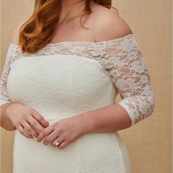 NWT Torrid Wedding Gown/Dress Ivory Lace Off Shoulder Fit & Flare 18 - Picture 5 of 15